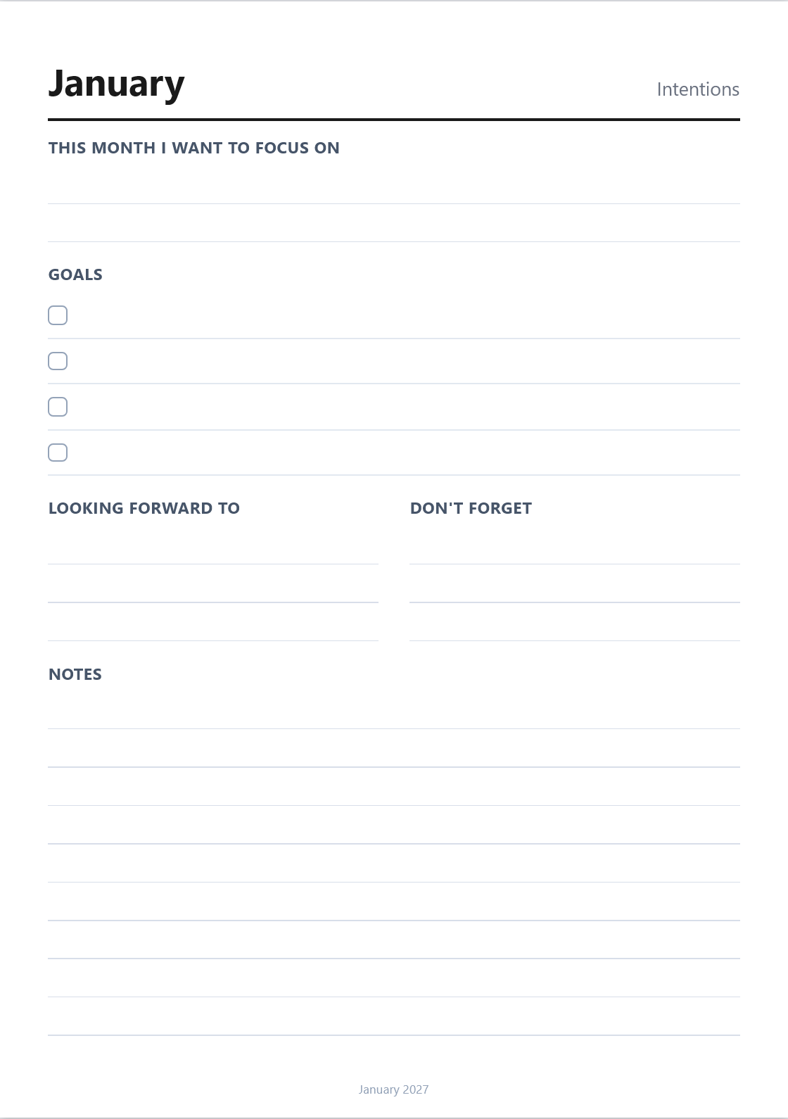 Monthly goals page