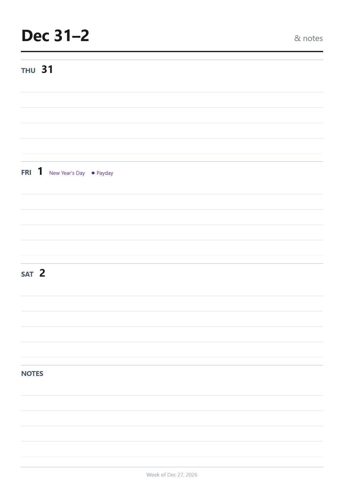Two-page weekly spreads