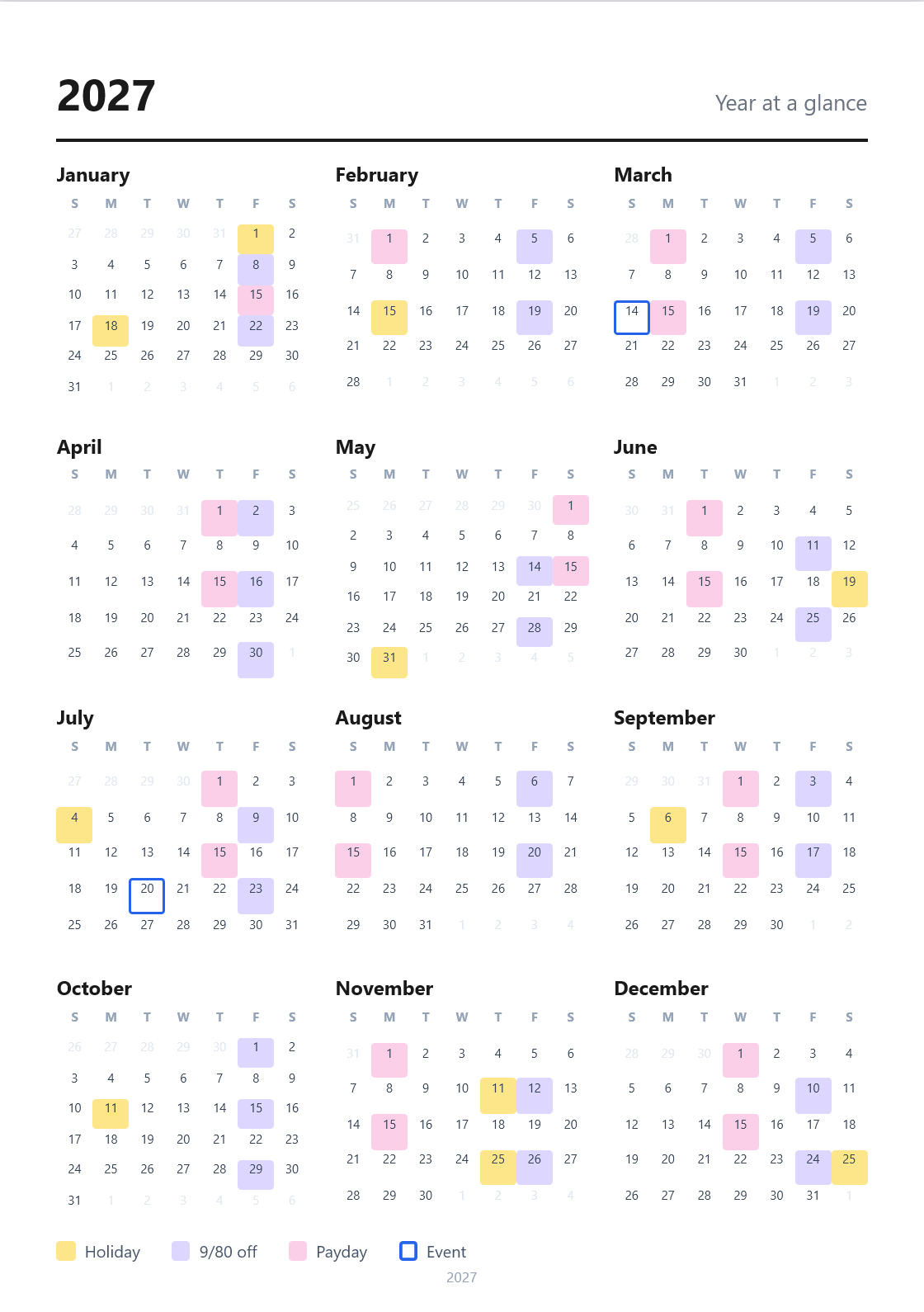 Your year at a glance