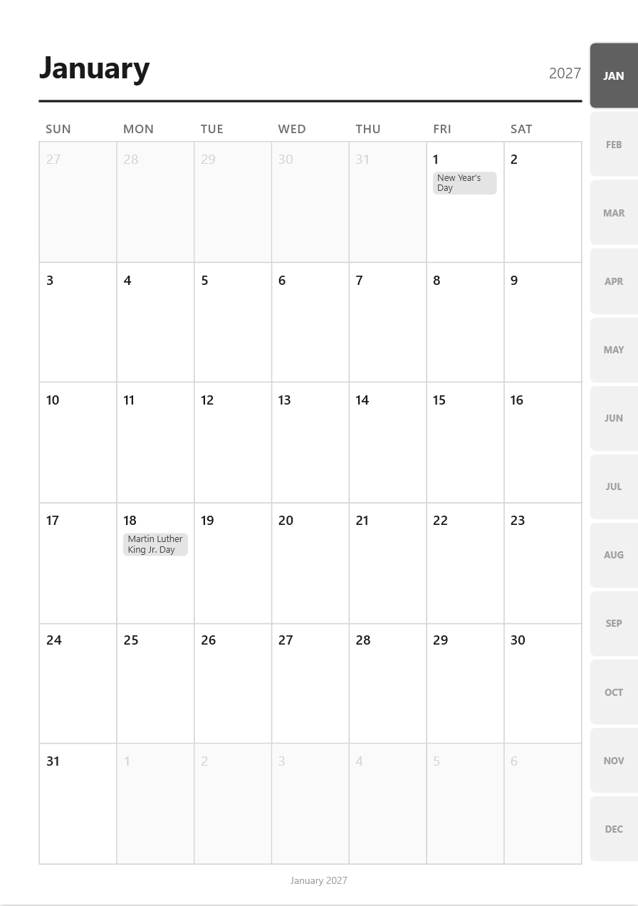 Tabbed Monthly preview